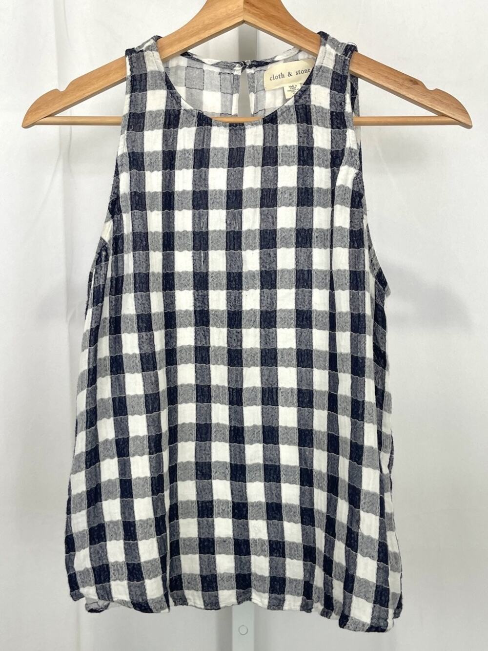CLOTH & STONE Anthropologie Gingham Check Tank Top Sleeveless Gray White Size S